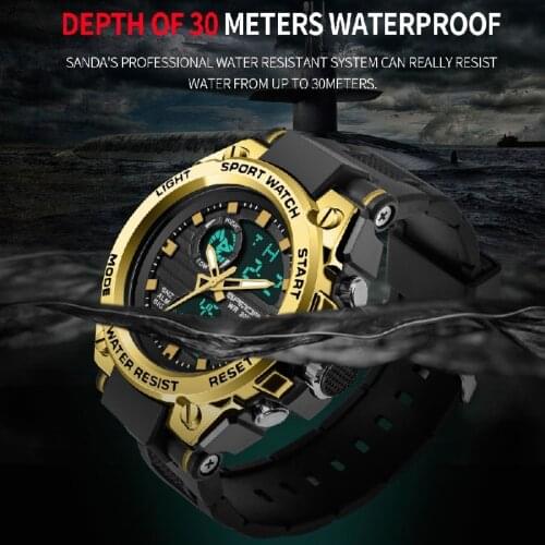 Dual Display Digita Sport Watch Men SANDA 739 Waterproof S Shock Clock Male mens watch top brand luxury military Clock Male