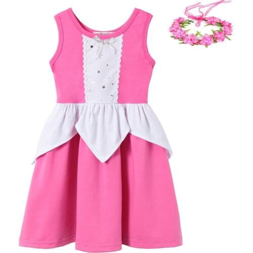 Sleeping Beauty Dress Children Aurora Princess Pink Frock Kids Dresses For Girls Summer Casual Clothes Toddler Girl Outfits