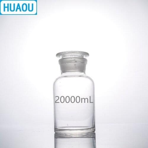 HUAOU 20000mL Wide Mouth Reagent Bottle 20L Transparent Clear Glass with Ground in Glass Stopper Laboratory Chemistry Equipment