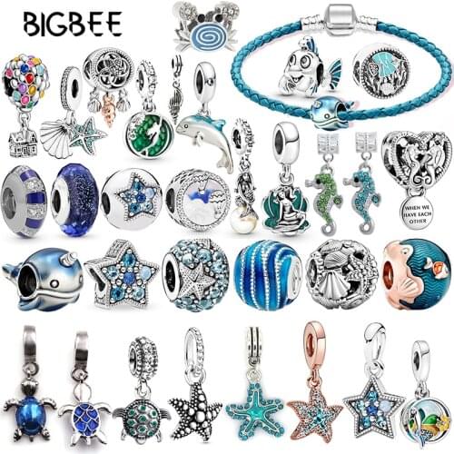 Fine Marine Series Whale Sea turtle Beads for Women Jewelry Making Fit Original Pan Chrams Bracelet Starfish Pendant Pulsera DIY