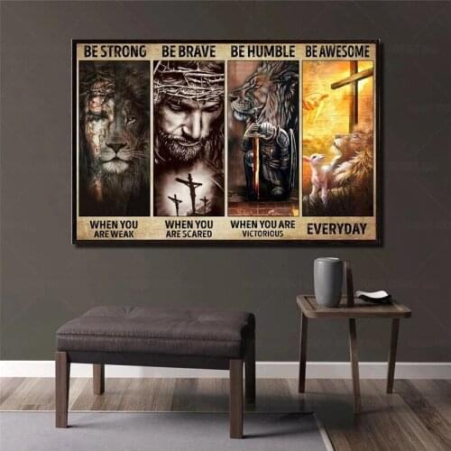 Jesus Lion Be Strong Be Brave Be Humble be Awesome Everyday Art Poster Canvas Painting HD Print Wall Art Picture For home decor
