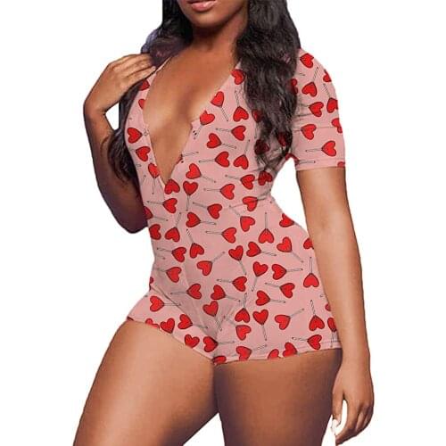 Valentines Day Sexy Women Romper Jumpsuit Sleepwear Home Wear V-neck Bodycon Button Long Sleeve Leotard Playsuit New