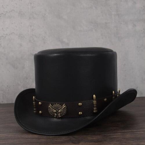 Leather Top Hat President Traditional Fedoras Hat Women Men Magician Steampunk Cosplay Party Caps Dropshiping 3Size 13CM Top