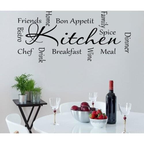 Kitchen Words Dinner Wine Bon Appetit Wall Sticker Quotes Wall Decals Vinyl Modern Art Home Decor Kichen Murals Removable 3520