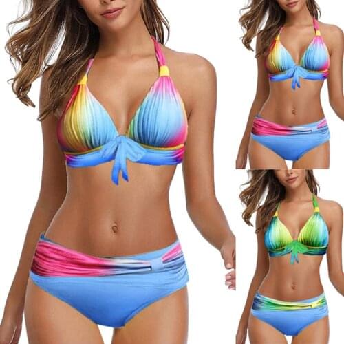 S-8XL Sexy Push Up Bikinis Set Swimwear Women Gradient Swimsuits Bathing Swim Suit Halter Biquini Beach Wear Maillot De Bain