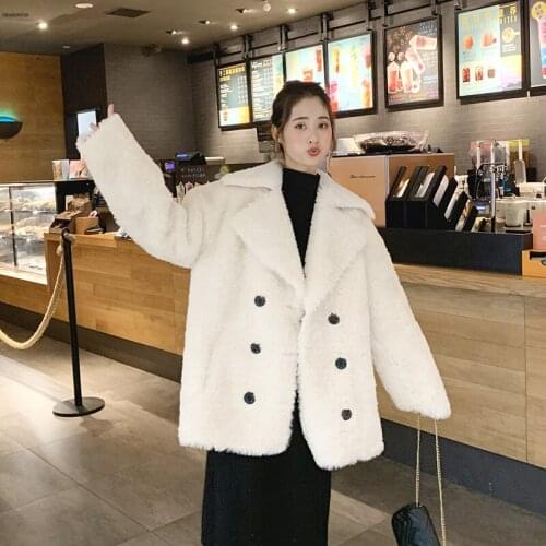 2021 Winter Casual Womens Jacket New Fashion Sheep Sheared Long Sleeve Overcoat Loose Large Size Faux Fur Coat Female JQ1094