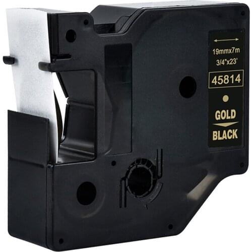 Labelzone 45814 compatible Dymo D1 19mm label printers gold on black 3/4'' W x 23' L (19mm*7m) D1 45814 for dymo label makers