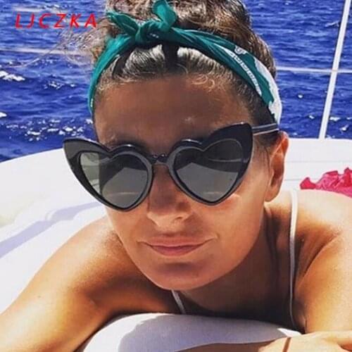 LJCZKA Fashion Heart Shaped Sunglasses Women Oversized Cat Eye Sun Glasses Famale Sexy Colorfull Gradient Lens Goggles