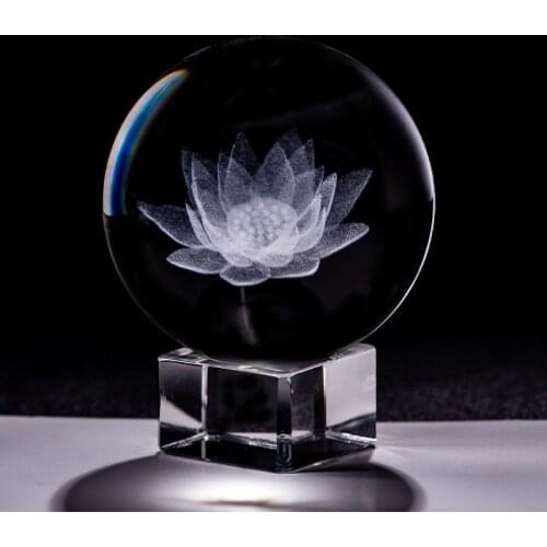 6CM Lotus Miniature Crystal Ball 3D Laser Engraved Glass Sphere Home Decor Flower Ornament Gift Figuras De Cristal Figurine