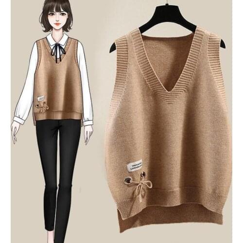 Fashion Vest Sweater Women Sleeveless Pullover Giletautumn Winter Bow Short V-neck Solid Female