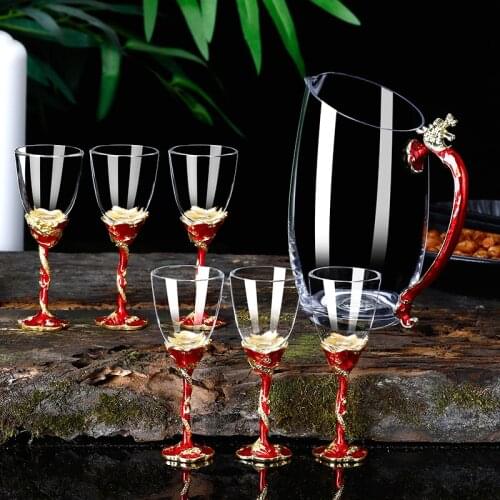 Enamel color liquor glass dispenser set household crystal glass Chinese high grade gift box