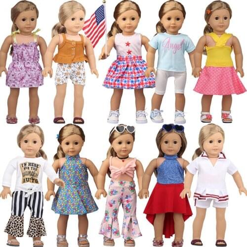 2021 New Pattern Ten Piece Print Dress Combo Set Fit 18Inch American 43cm Baby Doll Clothes Accessories,Girls Toys