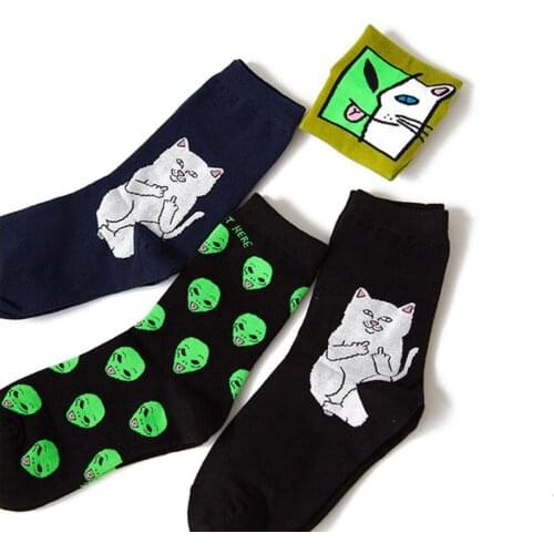 New autumn and winter womens cotton socks funny alien art creative funny cartoon cat socks breathable