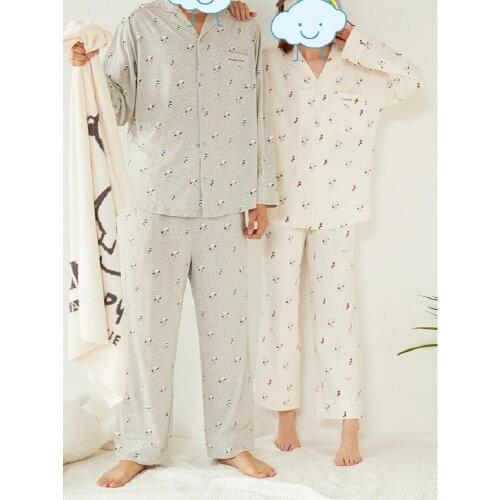 The new couple style long-sleeved pajamas suit, comfortable and soft cotton home wear, women ,mens printed lapel pajamas