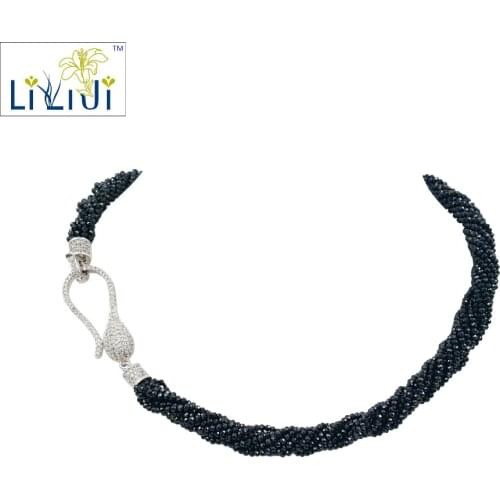 LiiJi Unqiue Choker Necklace Black Spinel Necklace Approx 2mm 8rows 40cm-50cm Fancy Women Jewelry