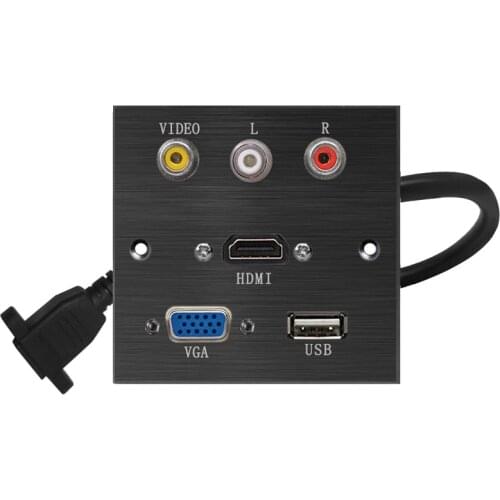 Aluminium Alloy Socket panle VGA HDMI USB VIDEO R L port pd socket welding patch extension board Black brushed panel