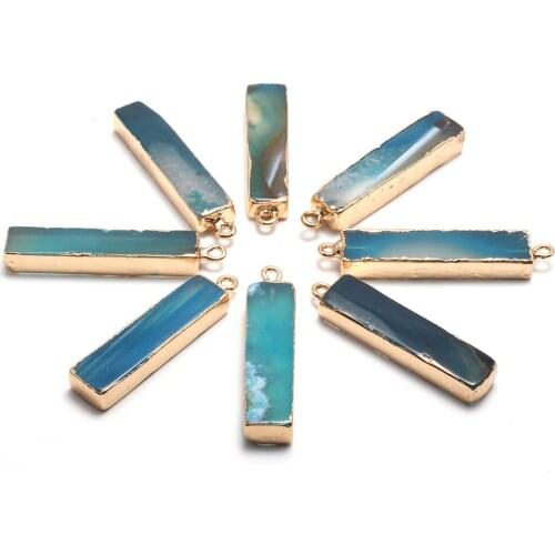 Natural Agates Stone Pendants Exquisite Cuboid Blue Agates Stone Charms for Jewelry Making Necklace Bracelet Gift