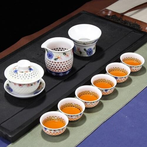 Factory direct spring honeycomb cover bowl (small) Kung Fu tea set gift box wholesale