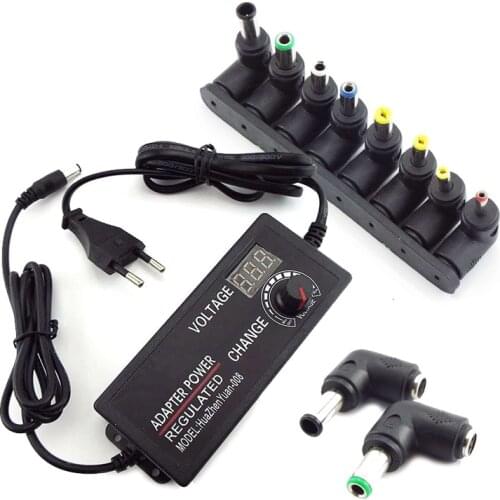 Adjustable Power Supply Adapter AC 100V-240V to DC 3V-24V 3A Universal Charger Jack to Plugs DC 5.5x2.1mm Female Connector