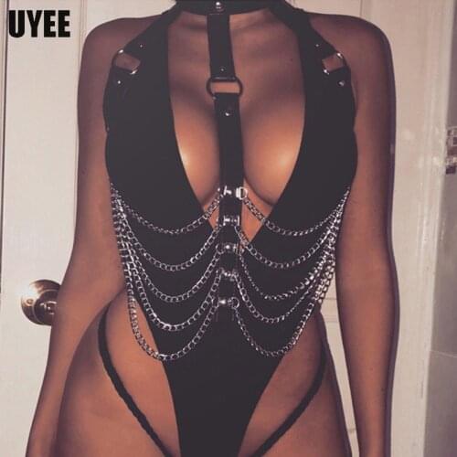 UYEE Erotic Women Harness Chain Leather Fetish Wear Leather Harness Garter Belts Sex Toys For Female BDSM Bondage Adjustable