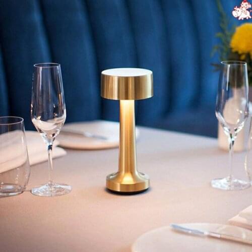 Touch Sensor Dimmable Brass LED Table Night Light 1800mA Rechargeable Gold Desk Lamp For Bedside Bar Restaurant Coffee Shop