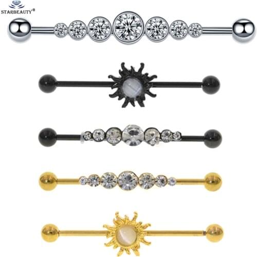 Starbeauty 1pc 14G 38mm Opal Piercing Earring Sun Barbell Industrial Piercing Bijoux Ear Piercing Stainless Steel Body Jewelry