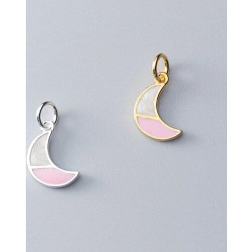 925 Sterling Silver Colorful Patchwork Craft Moon Charms DIY Jewelry Making Gift 11.5mm Decoration Ornament Pendants Findings