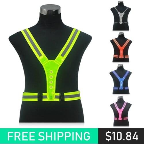 LED Cycling Vest High Visibility Outdoor Running Cycling Reflective Safety Vest Adjustable Elastic Strap