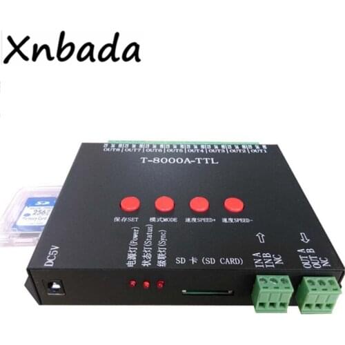 T-8000TTL SD Card Led Controller 8 Ports Output Full Color Programmable Controller DC5V Input For WS2812B Led Strip Lighting