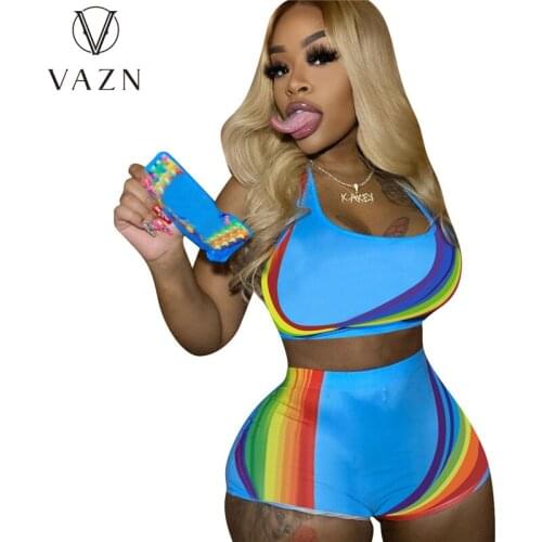 VAZN 2021 Summer Latest Style Sexy Soft Elastic Young Tank Sleeve Short Pants Skinny High Waist Tracksuits Women 2 Piece Set