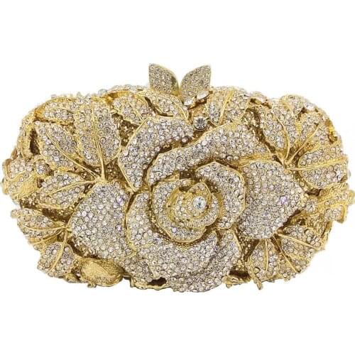 18x11CM Evening Bag Rose Flower Diamond Banquet Bag Gem Bag Party Evening Bag Rhinestone Clutch Bag a6606