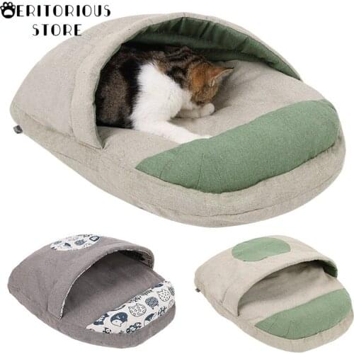 Japanese Cat Bed Warm Cat Sleeping Bag Deep Sleep Winter Removable Pet Dog Bed House Cats Nest Cushion with Pillow Four Seasons