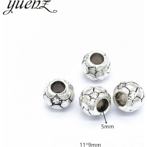 YuenZ 8pcs Antique Silver Color big hole football Beads Spacers Beads Fit European Charm Jewelry Accessories DIY Findings R97