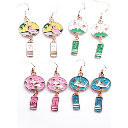 South Korea Geometric Circle Earrings Trendy Cute Animal Duck Pig Rabbit Cat Watermark Pattern Earring Jewelry Accessories