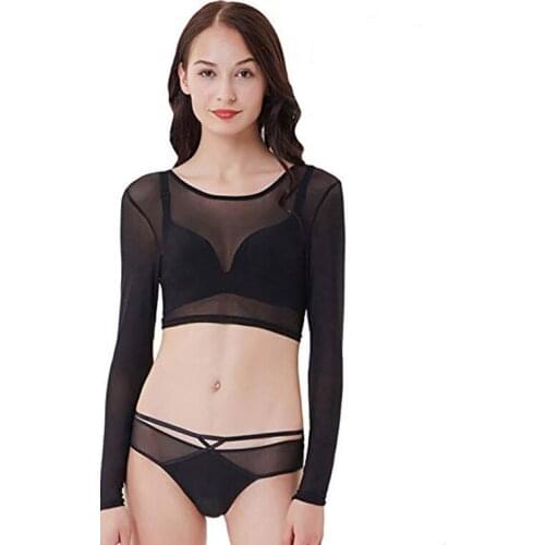 2021 Women All-match Shawl Mesh Crop Top Long Sleeve See Through Shirt Sheer Sexy Stretchy Blouse Chic And Elegant Inside Shrug