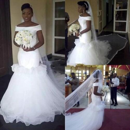 Mermaid off the shoulder Wedding Dresses South African With Short Sleeves Satin Garden Bridal Gowns Hot Styles Vestidos De Novia