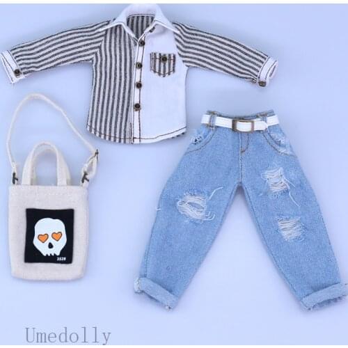 1PCS Fashion Shirt Jeans Outfits Clothes for Blyth, Pullip, Ob11, Ixdoll, Middle Blyth, 1/8 Bjd Doll Clothing Accessories