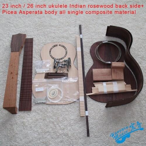 23inch/26inch DIY Ukelele Kit Ukulele Rosewood Back Side Picea Asperata Body Rosewood Fingerboard Set All Single Combination