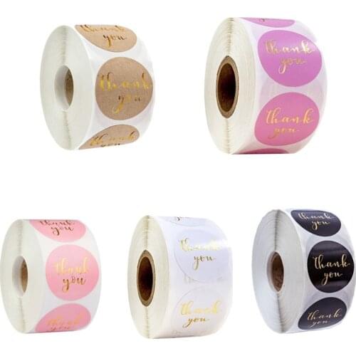 500pcs/roll Decor labels Round Pink Thank You Bronzing Stickers Shopping Shop Handmade Baking gift Envelope Dessert Box Tag