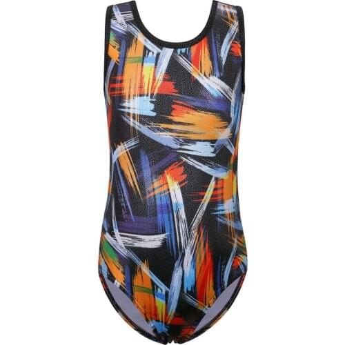 BAOHULU Graffiti Black Ballet Leotard for Girls One Piece Sleeveless Gymnastics Leotard Bodysuit Kids Dance Wear Practice Outfit