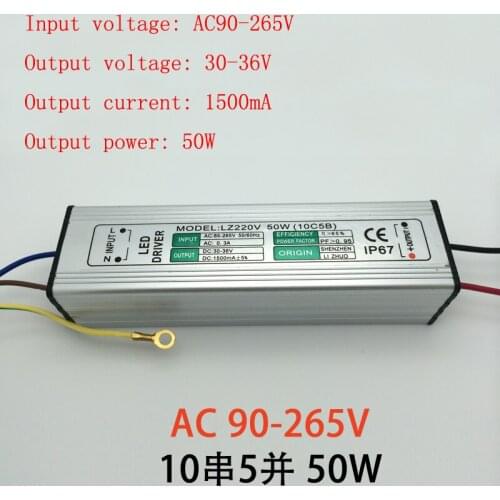 Free shipping 50W Floodlight LED Driver IP65 waterproof floodlight lighting transformer AC 90V-265V output DC30-36V 1500mA