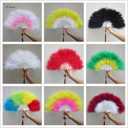 Big Ostrich Feathers Fan With Bamboo Staves for Belly Dance Halloween Party Ornament Decor Necessary, 13 bones