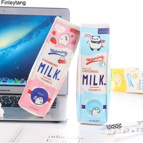 Cartoon Morning Milk PU Leather Pencil Case Stationery Storage Organizer Bag School Office Supply Escolar New Simulation Of Milk