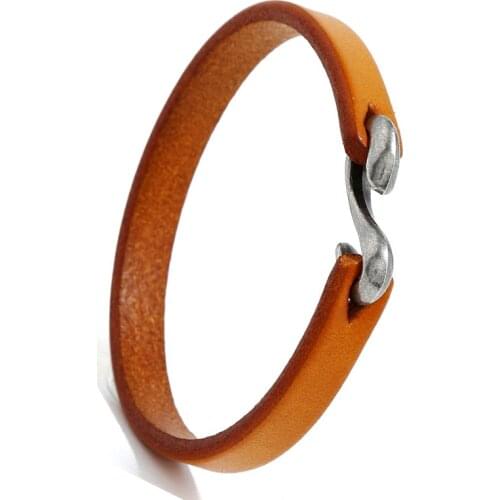 Black/Brown Genuine Leather Hook Bracelet Vintage Men Charm Friendship Wristband Bangles Male Jewelry