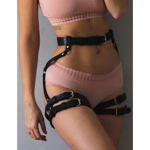 Punk Black Leather Sword Belt Waist Seks Body Bondage Sexy Leg Suspenders Harness Stockings Garter Belts For Women gothic