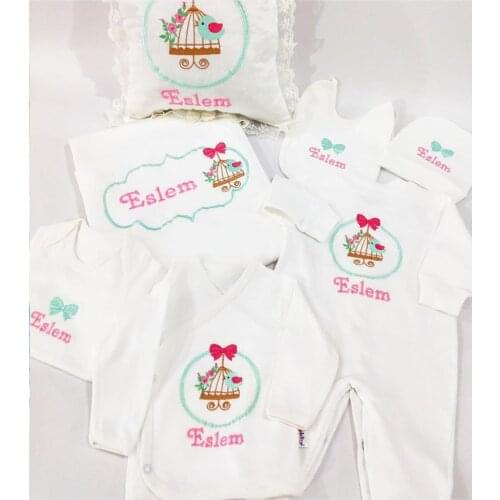 Jaju Baby Cage And Name Embroidered Baby Newborn Set Set