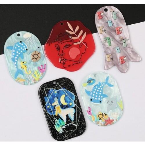 HAOSAW 4Pcs Jewelry Accessories/Hand Made/Cartoon Paint/Pendants/Earrings Making/Jewelry Findings & Components/DIY Charms