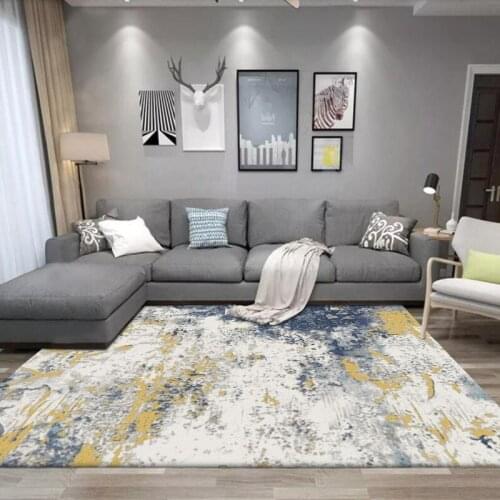 Rugs For Bedroom Nordic Style Abstract Oil Painting Decoration Carpets For Living Room Yellow And White Color Bedside Floor Mats