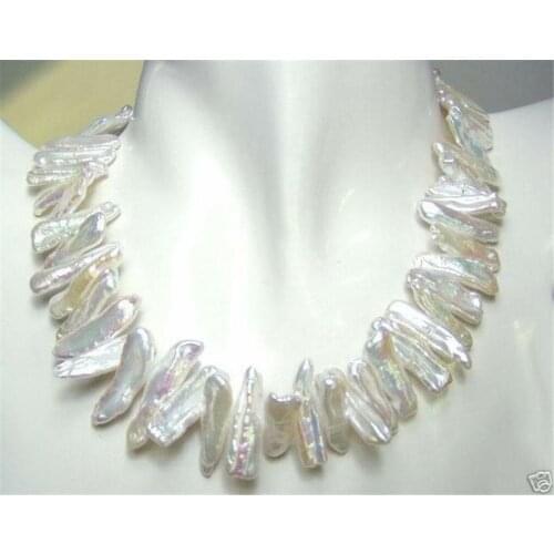 Beautiful Real Natural White Freshwater Biwa Pearl Necklace 17