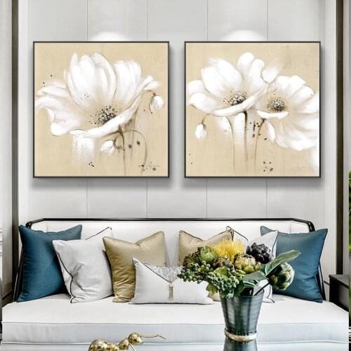 Large Flowers Canvas Art Wall Paintings Home Decor White Abstract Flowers Art Prints Modern Pictures For Living Room Cuadros